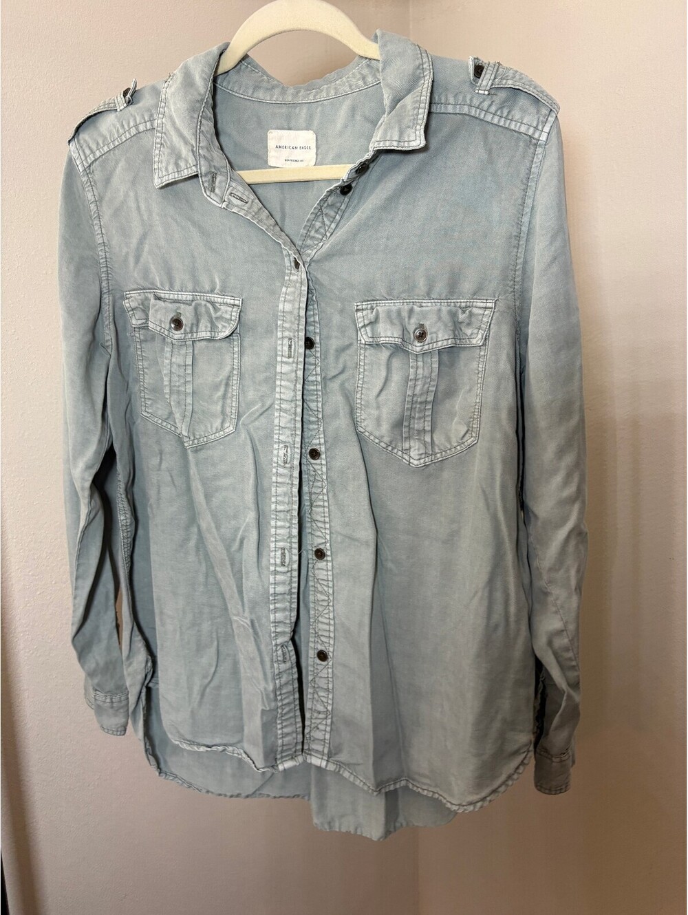 American Eagle Boyfriend Fit Light Wash green Denim Shirt Large